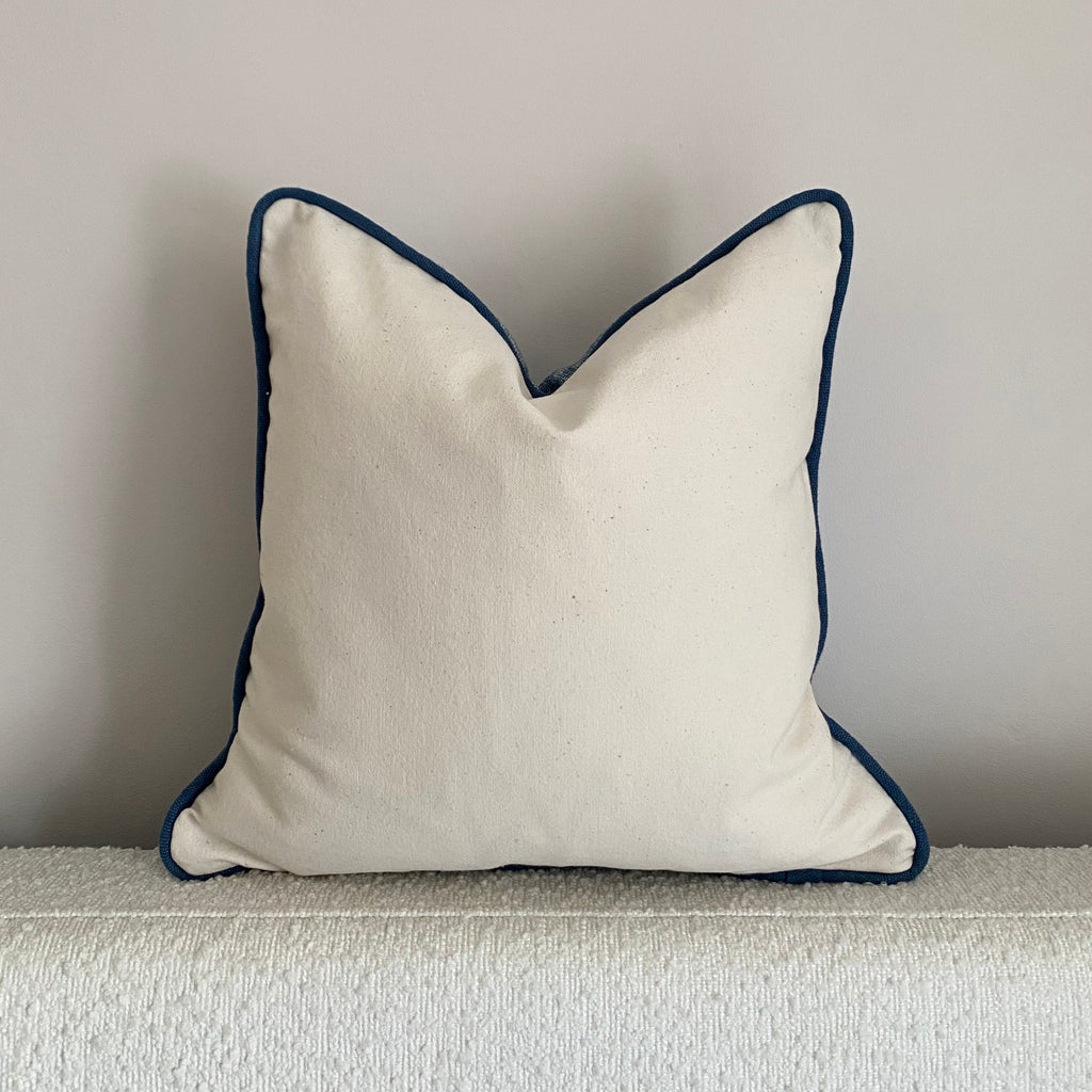 Blue and Cream Cotton Piped Cushion