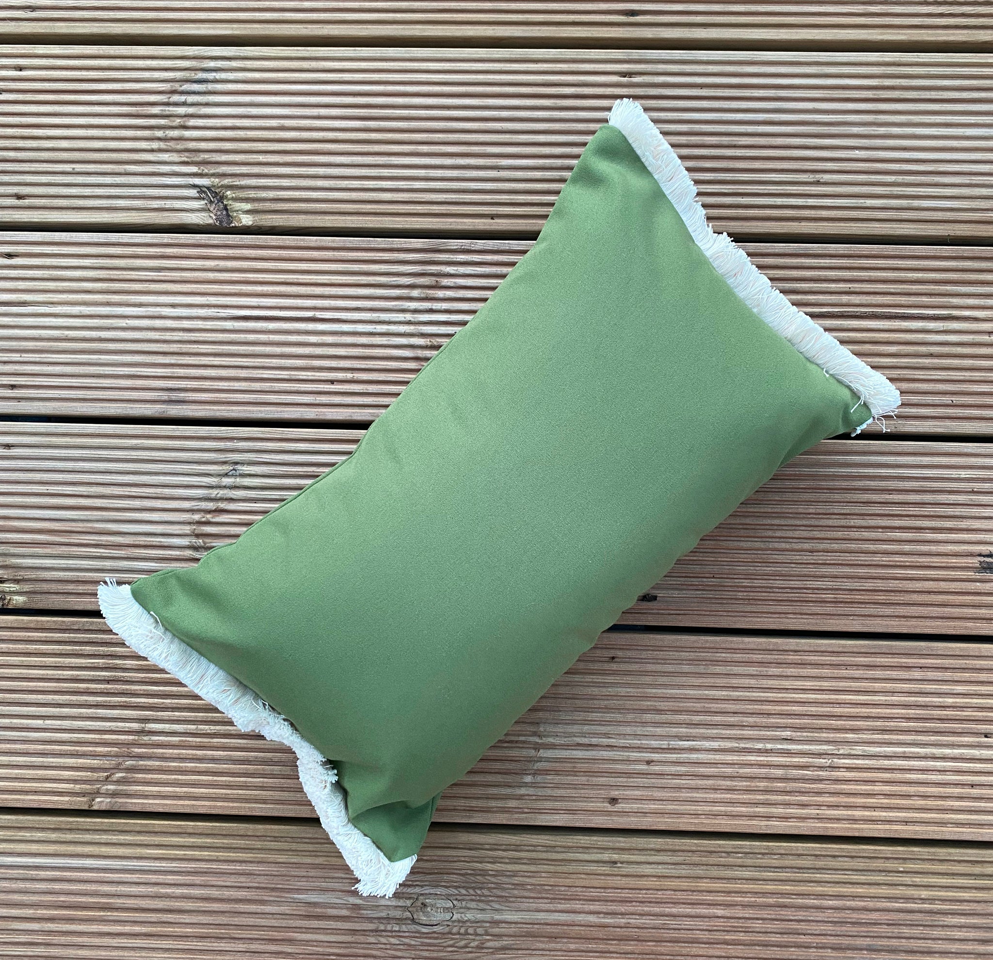 Rectangular Green Square Outdoor Cushion with Cotton Fringing Bonny Boutique