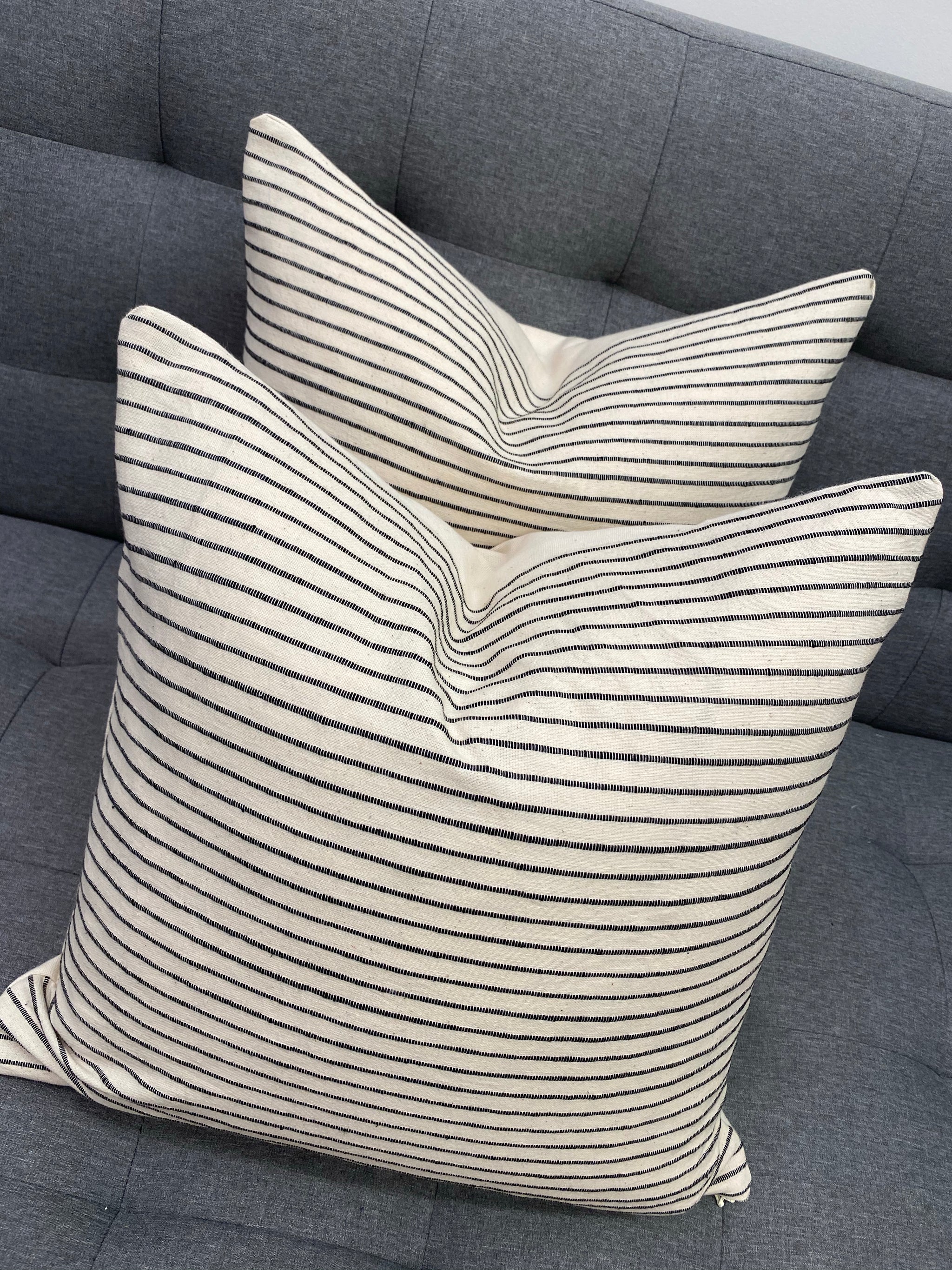 Boho Style Handwoven Stripes Cushion Black and Cream Bonny Boutique